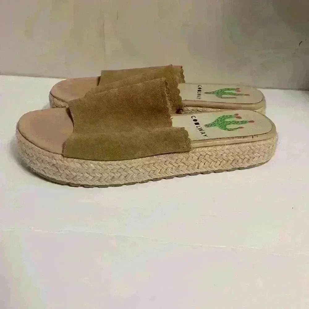 Coolway Tiri Espadrille Platform Suede Slip on Sandals Size 10